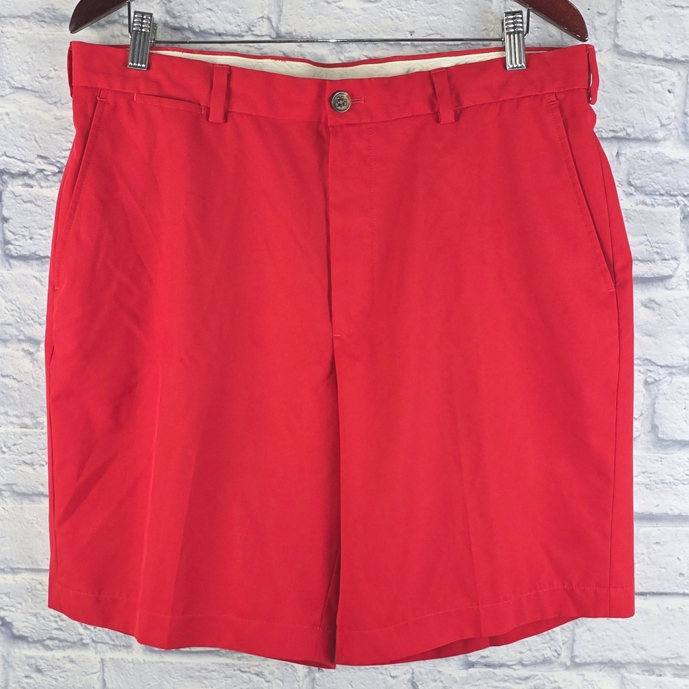 Brooks Brothers Men St Andrews Links Golf Shorts Red Performance Flat Front 36